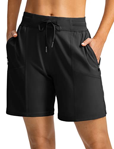 Soothfeel Damen-Cargo-Shorts mit 4 Taschen, 17,8 cm lang, schnelltrocknend, athletische Golf-Shorts für Damen, lässiger Sommer, A-Schwarz, X-Groß von Soothfeel