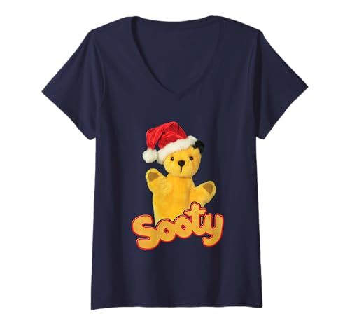 Damen Rußige Nikolausmütze Weihnachten T-Shirt mit V-Ausschnitt von Sooty