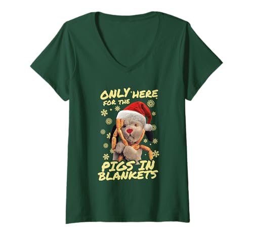 Damen Sooty Sweep gibt es nur zu Weihnachten mit den Schweinen in Decken T-Shirt mit V-Ausschnitt von Sooty