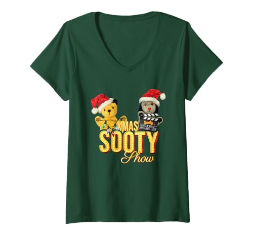 Damen Sooty & Sweep Xmas Show Weihnachtsbeleuchtung T-Shirt mit V-Ausschnitt von Sooty
