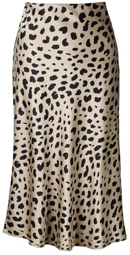 Pyjamasea High Waist Leopard Midirock versteckter elastischer Bund Seidensatin Rock - mehrfarbig - Groß von Soowalaoo