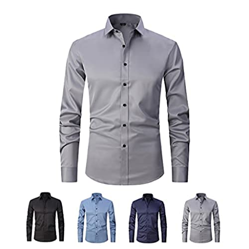 Stretch Anti-Falten Hemd, Herren Langarm Stretch Button Up Hemd Slim Fit Casual Business Formal Dress Shirt von Sopaeduon