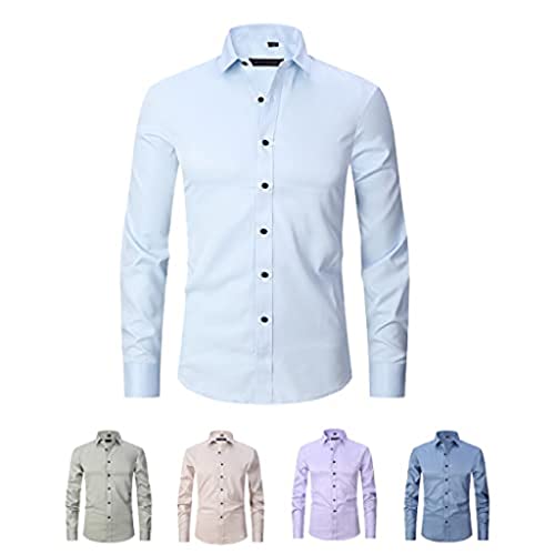 Stretch Anti-Falten Hemd, Herren Langarm Stretch Button Up Hemd Slim Fit Casual Business Formal Dress Shirt von Sopaeduon