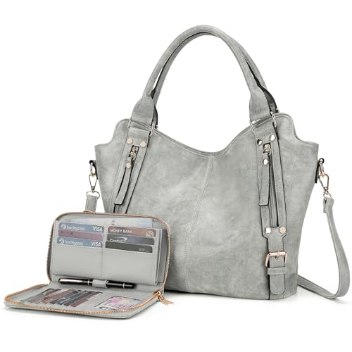 Umhängetaschen für Damen, große Hobo-Geldbörse, PU-Leder, Schultertasche, Handtasche, Damen-Tragetasche, Geldbörse, Set, 2 Stück, Lightgrey, Large, S1139 Umhängetaschen für Damen, große Hobo-Geldbörse, PU-Leder, Schultertasche, Handtasche, Damen-Tragetasche, Geldbörse, Set, 2 Stück, Lightgrey, Large, S1139 von Soperwillton