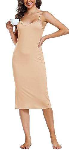 Sopesil Damen Unterkleid Lang Sexy Unterkleider mit Trägern Unterröcke Petticoat Knielänge Petticoat Cami Nachthemd Frauen SleepwearBeige,S von Sopesil