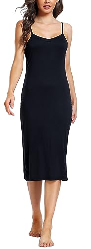 Sopesil Damen Unterkleid Lang Sexy Unterkleider mit Trägern Unterröcke Petticoat Knielänge Petticoat Cami Nachthemd Frauen SleepwearSchwarz,M von Sopesil