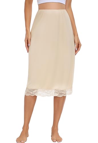 Sopesil Damen Unterrock Weich Modal und Atmungsaktiv Lang Petticoat Underskirt Antistatisch Elegantes Unsichtbar Kleid Rock Unterkleid Beige,S von Sopesil