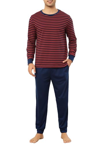 Sopesil Schlafanzug Herren Lang Set Pyjamas Kontraststreifen Baumwolle mit Taschen Nachtwäsche weich Gemütlich Lounge Wear für Männer, Rot, XXL von Sopesil