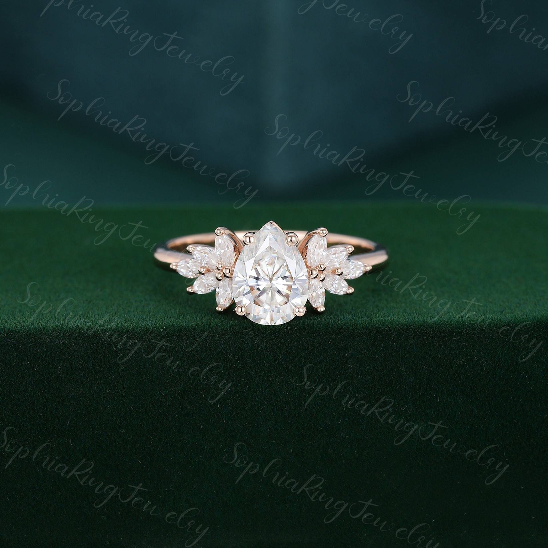 Birnenförmiger Moissanit Verlobungsring Frauen Roségold Cluster Vintage Marquise Diamant Hochzeit Braut Geschenk von SophiaRingJewelry