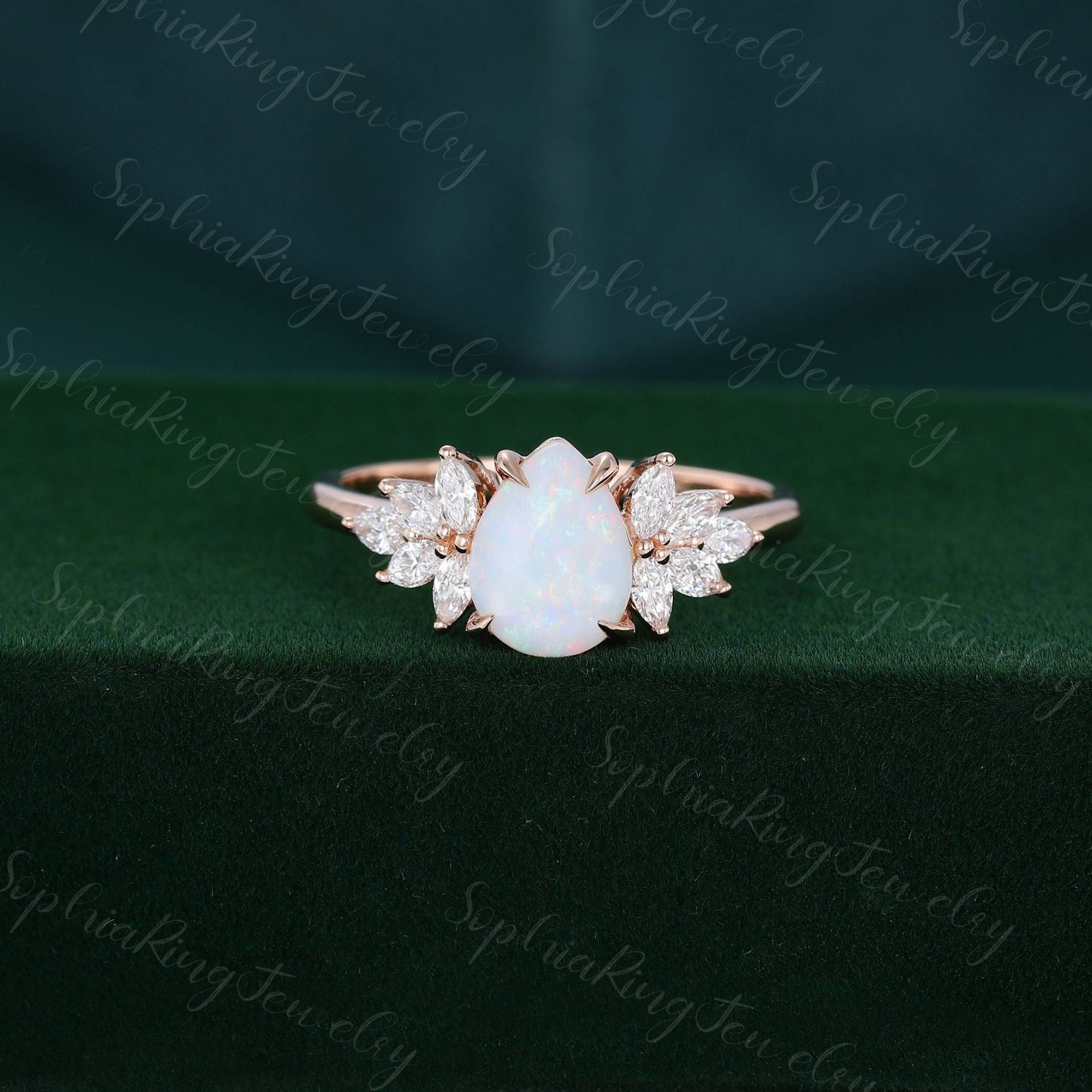 Birnenförmiger Opal Verlobungsring Roségold Cluster Vintage Marquise Diamant Hochzeit Brautring Jahrestag Geschenk Für Frauen von SophiaRingJewelry