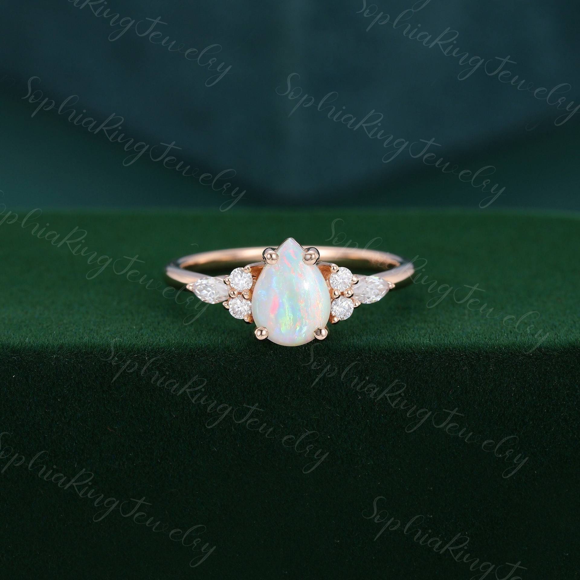 Birnenförmiger Opal Verlobungsring Roségold Vintage Cluster Marquise Diamant Hochzeit Brautring Jahrestag Geschenk Für Frauen von SophiaRingJewelry