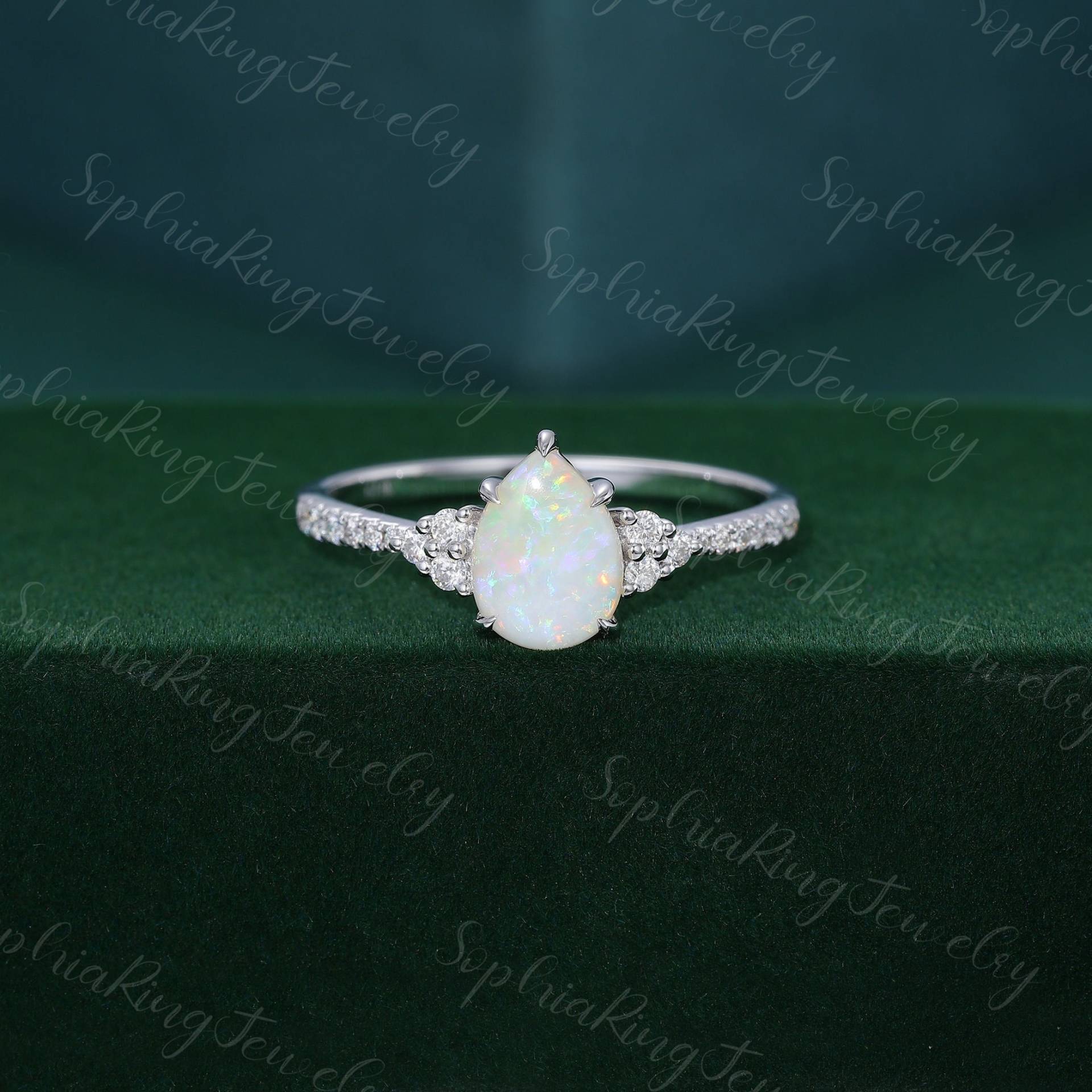 Birnenförmiger Opal Verlobungsring Weißgold Cluster Vintage Marquise Diamant Hochzeit Brautring Jahrestag Geschenk Für Frauen von SophiaRingJewelry