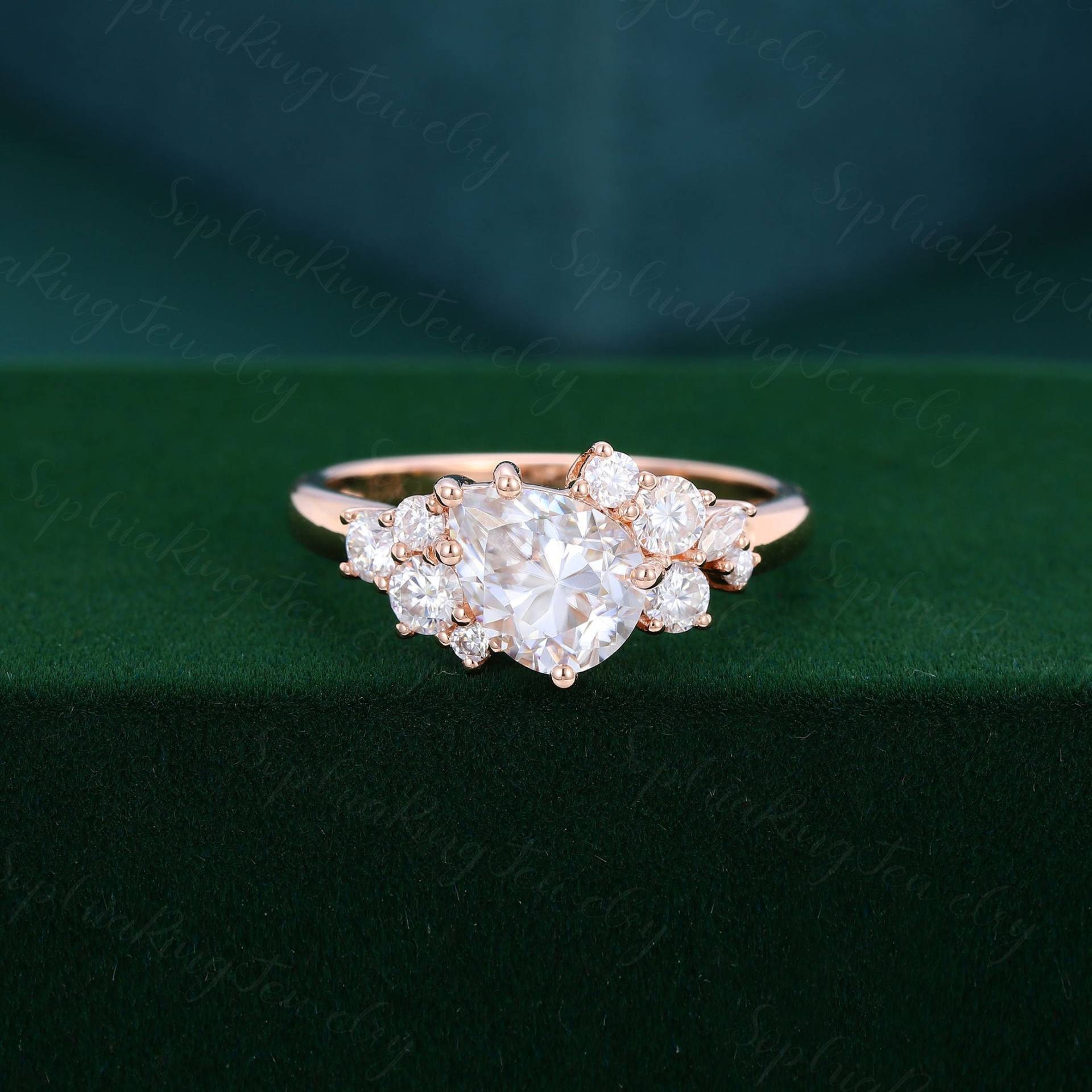 Birnenform Moissanit Verlobungsring Unikat Rosegold Frauen Vintage Cluster Diamant Braut Jahrestag Geschenk von SophiaRingJewelry