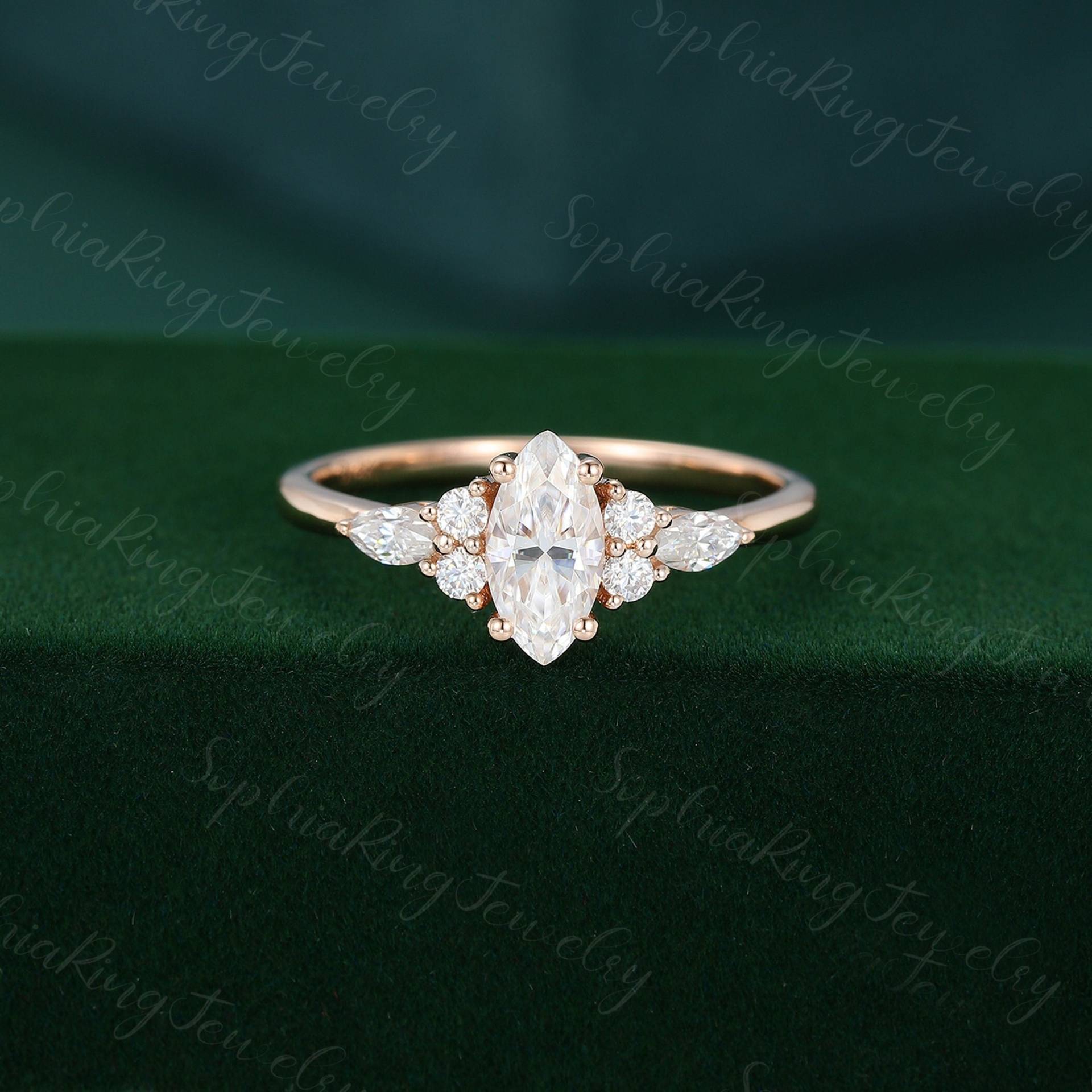 Marquise Moissanit Verlobungsring Frauen Roségold Vintage Cluster Diamant Ring Art Deco Braut Jahrestag Geschenk von SophiaRingJewelry