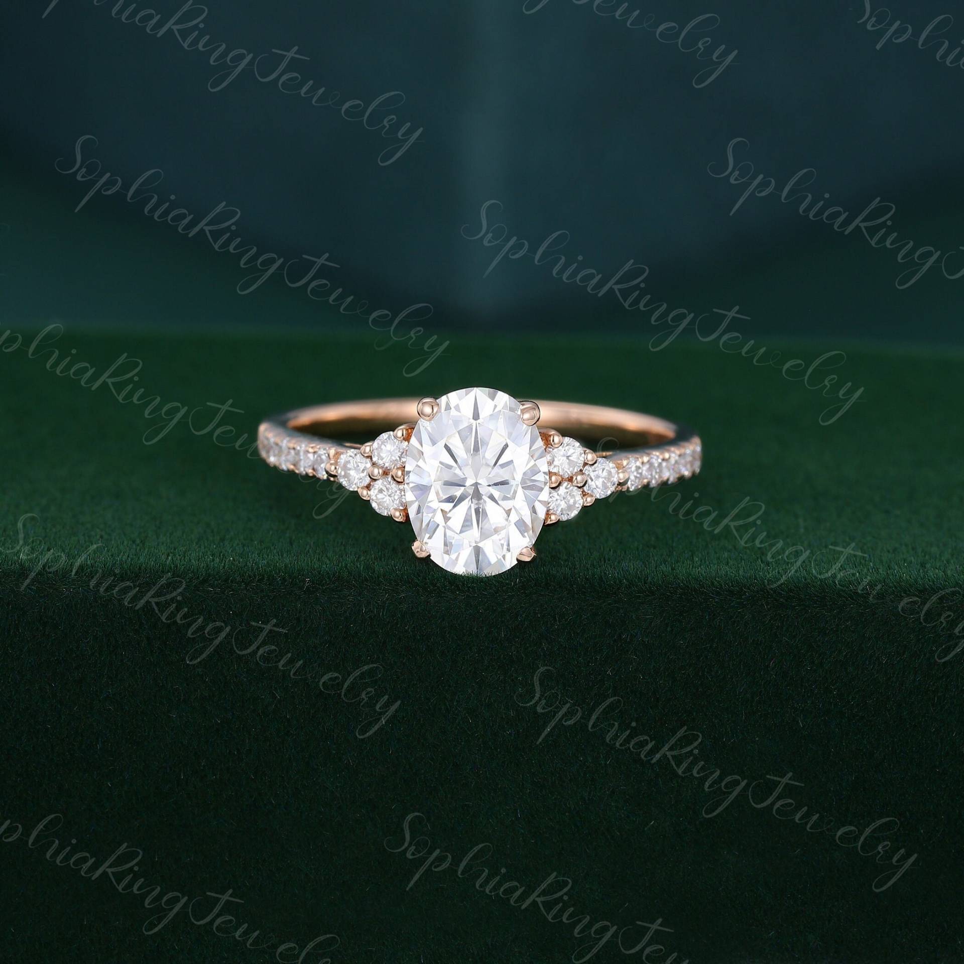 Ovaler Geschnittener Moissanit Verlobungsring Unikat Rosegold Halb Ewigkeit Vintage Diamant Ring Für Frauen Braut Jahrestag Geschenk von SophiaRingJewelry