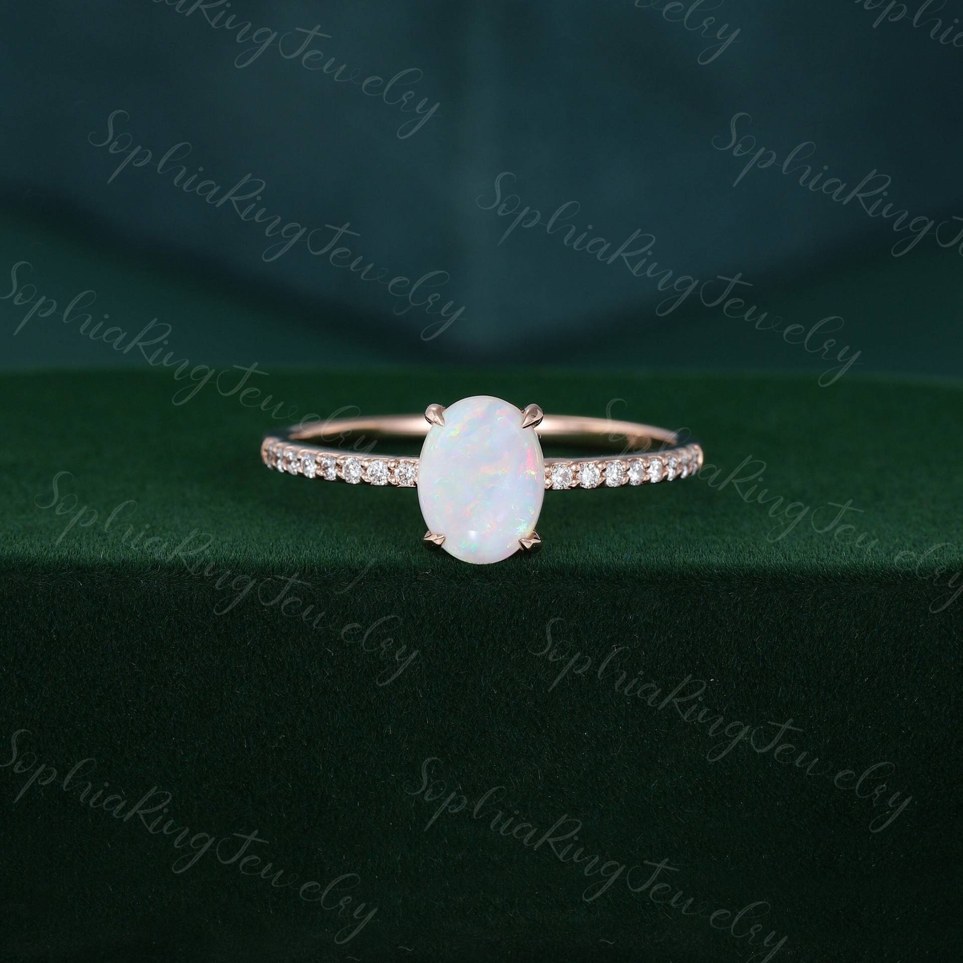 Ovaler Schliff Opal Verlobungsring Roségold Vintage Halbe Ewigkeit Marquise Diamant Hochzeit Braut Jahrestag Geschenk Für Frauen von SophiaRingJewelry