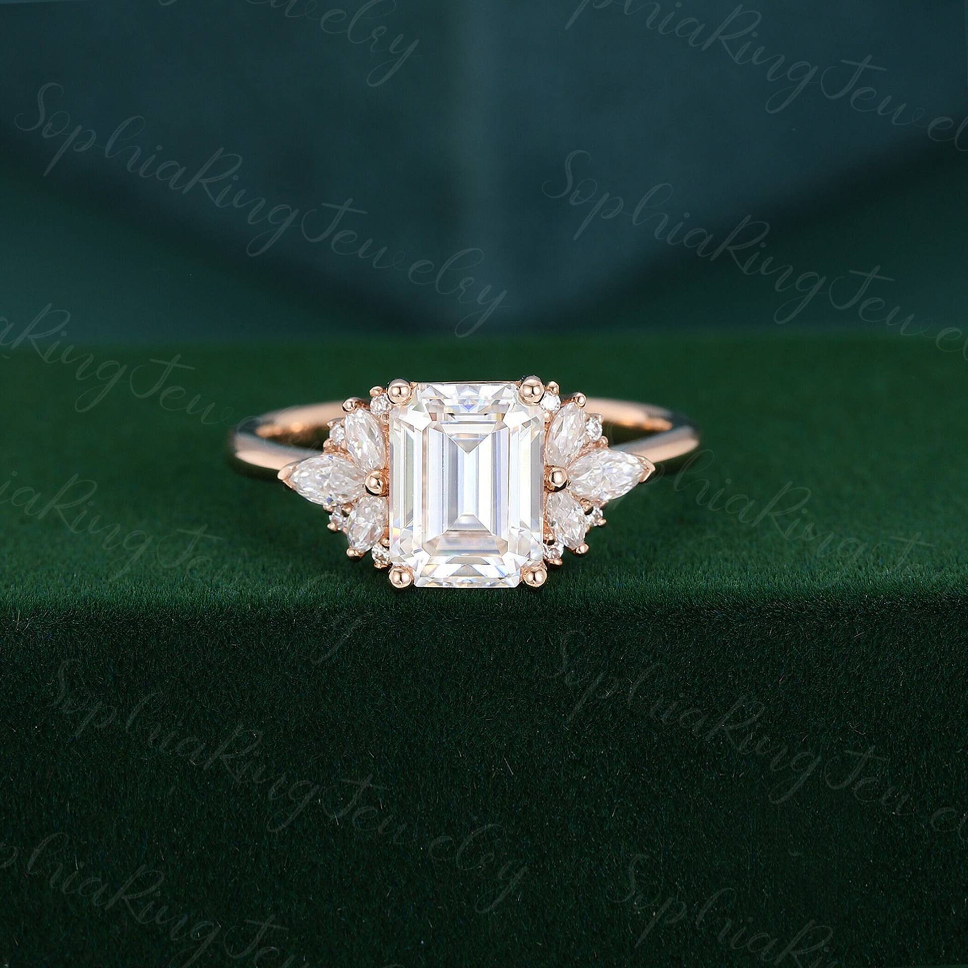 Smaragdschliff Moissanit Verlobungsring Vintage Roségold Frauen Marquiseschliff Diamant Hochzeit Versprechen Brautjungfrau von SophiaRingJewelry