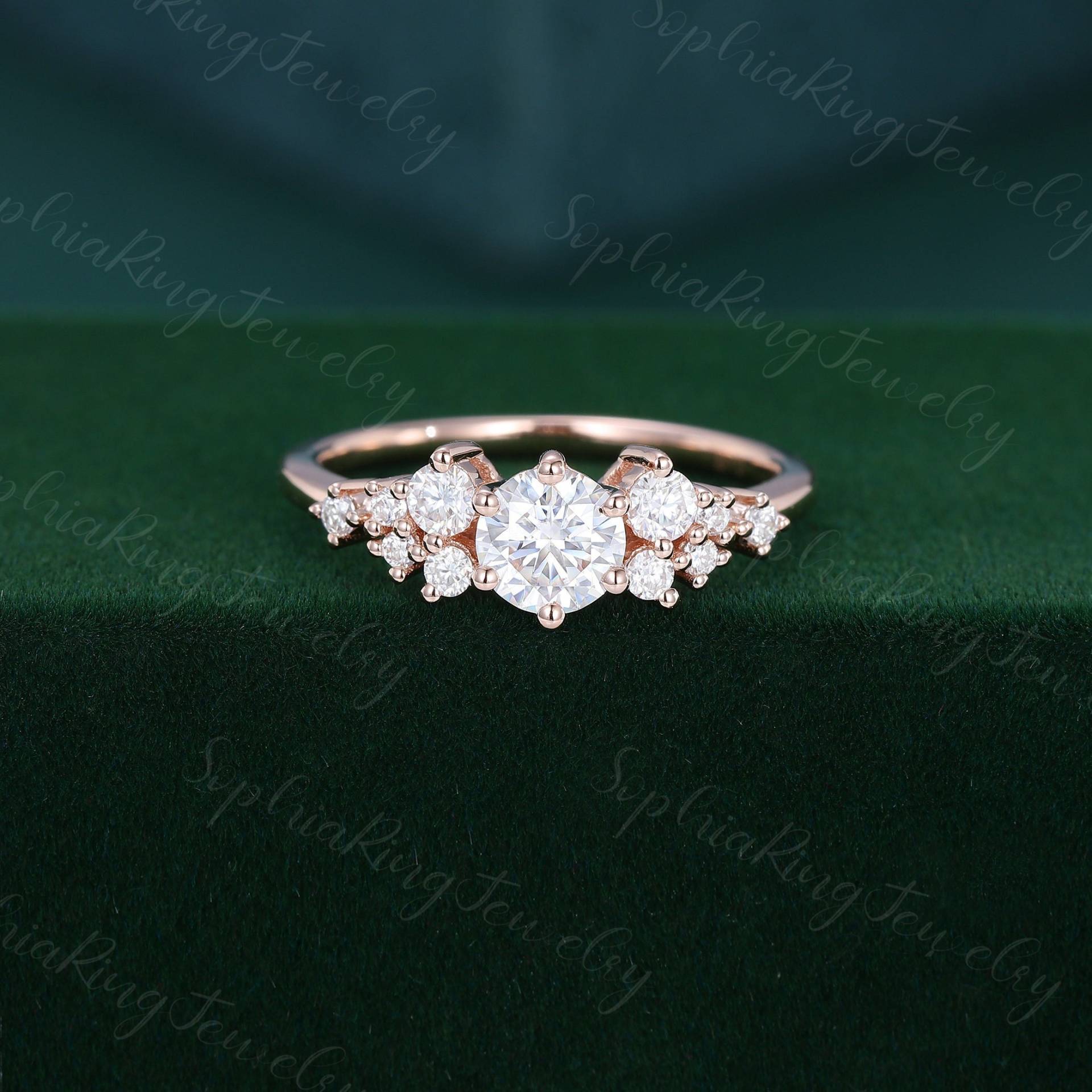 Vintage Moissanit Verlobungsring Unikat Roségold Diamant Brautring Versprechen Jahrestag Geschenk Für Frauen von SophiaRingJewelry