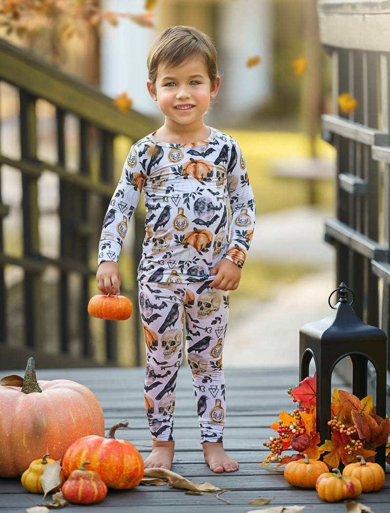 Bambus Halloween 2-Teilige Unisex-Pyjamas, 2-Teiliger Bambus-Pj's, Kinder-Bambus-Pyjamas, Herbst-Bambus-Pyjamas, Kinder-Halloween-Pyjamas. Kürbisse von AutumnMoonKids