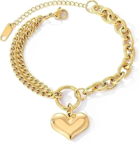 Sophie Siero Goldkettenarmband mit Herz für Damen - Armbänder mit Herzanhänger, Doppelglieder-Design, längenverstellbar von Sophie Siero