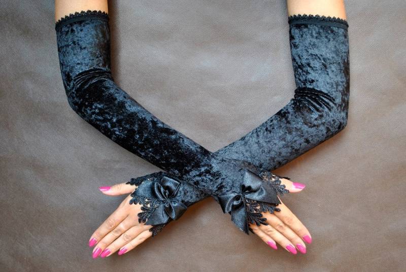 Eleganter Gothic Vampire Victorian Burlesque Abend-Glamour Extra Lange Handschuhe Schwarz, Rot, Blau, Grün Samt Und Guipure, Fingerlose Handschuhe Eleganter Gothic Vampire Victorian Burlesque Abend-Glamour Extra Lange Handschuhe Schwarz, Rot, Blau, Grün Samt Und Guipure, Fingerlose Handschuhe von SophieAndHerStore