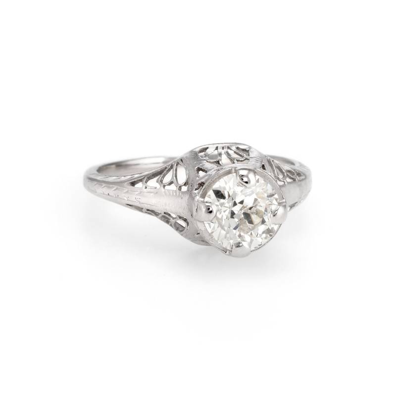 Deco Antikschmuck 1Ct Diamant Verlobungsring 14K White Gold Filigran Feine Vintage von SophieJaneJewels