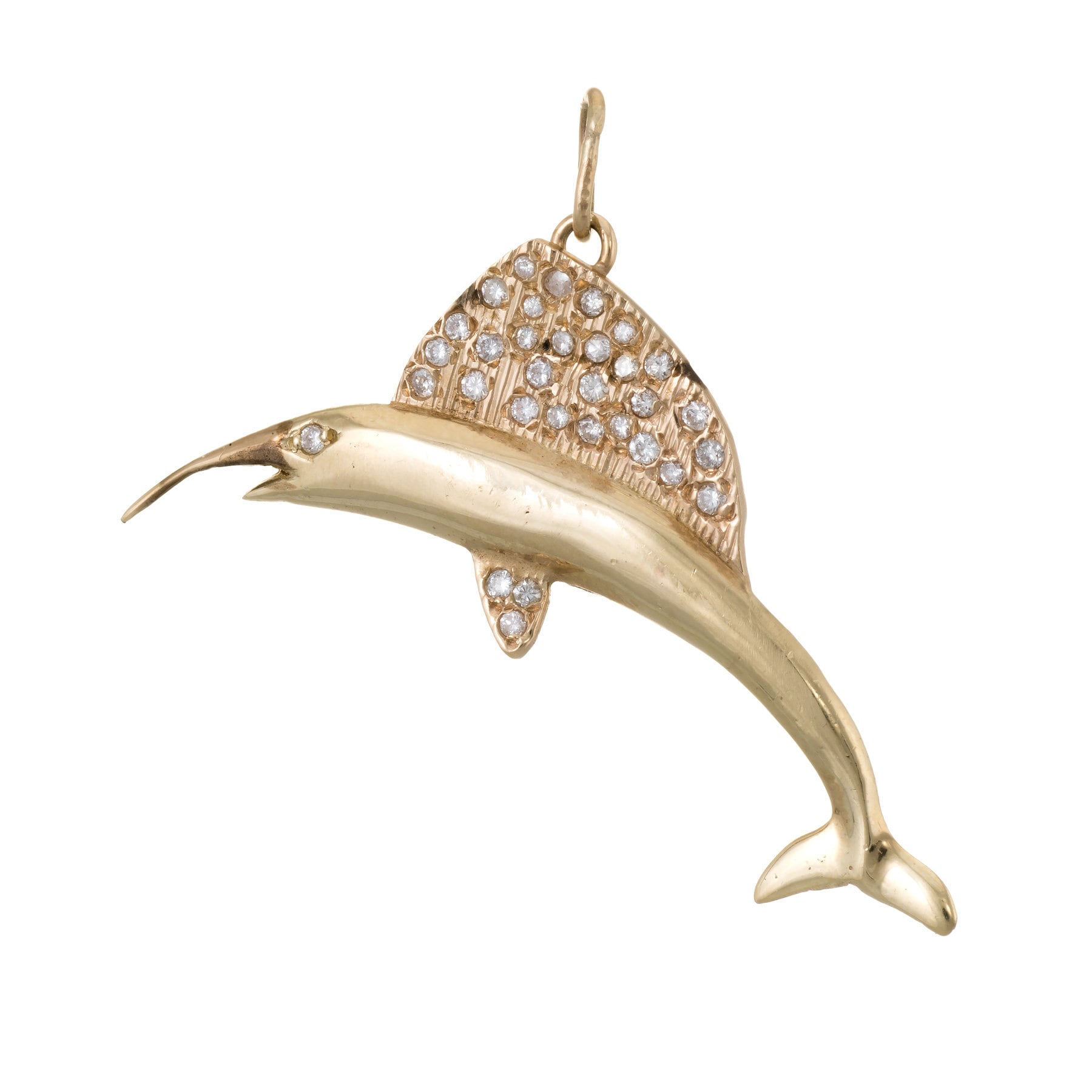 Marlin Fisch Diamant Anhänger Vintage 14K Gelb Gold Estate Feine Schmuck Angeln von SophieJaneJewels