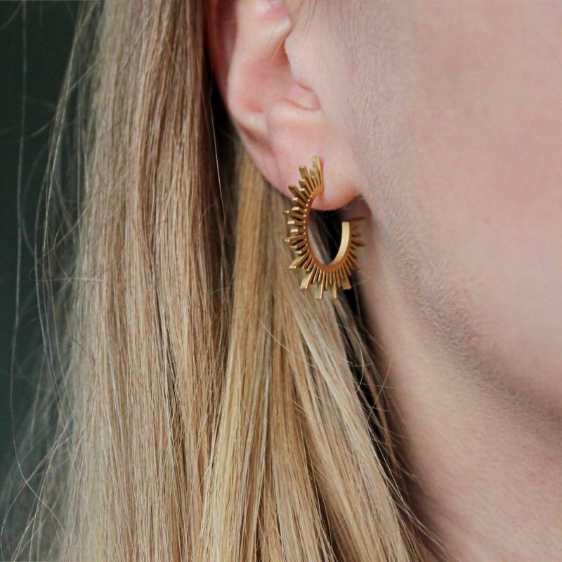 Sonne Ohrringe Gold, Boho Creolen Gold Gold Im Boho Stil von Sophieilena