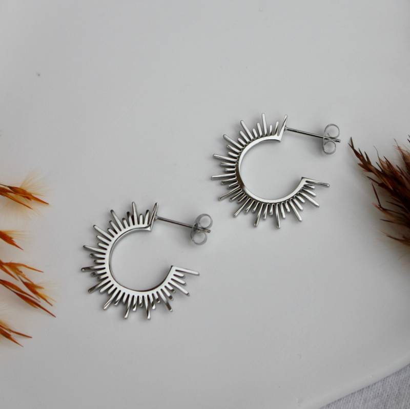 Sonne Ohrringe Silber Boho Silber, Creolen Im Boho Stil von Sophieilena