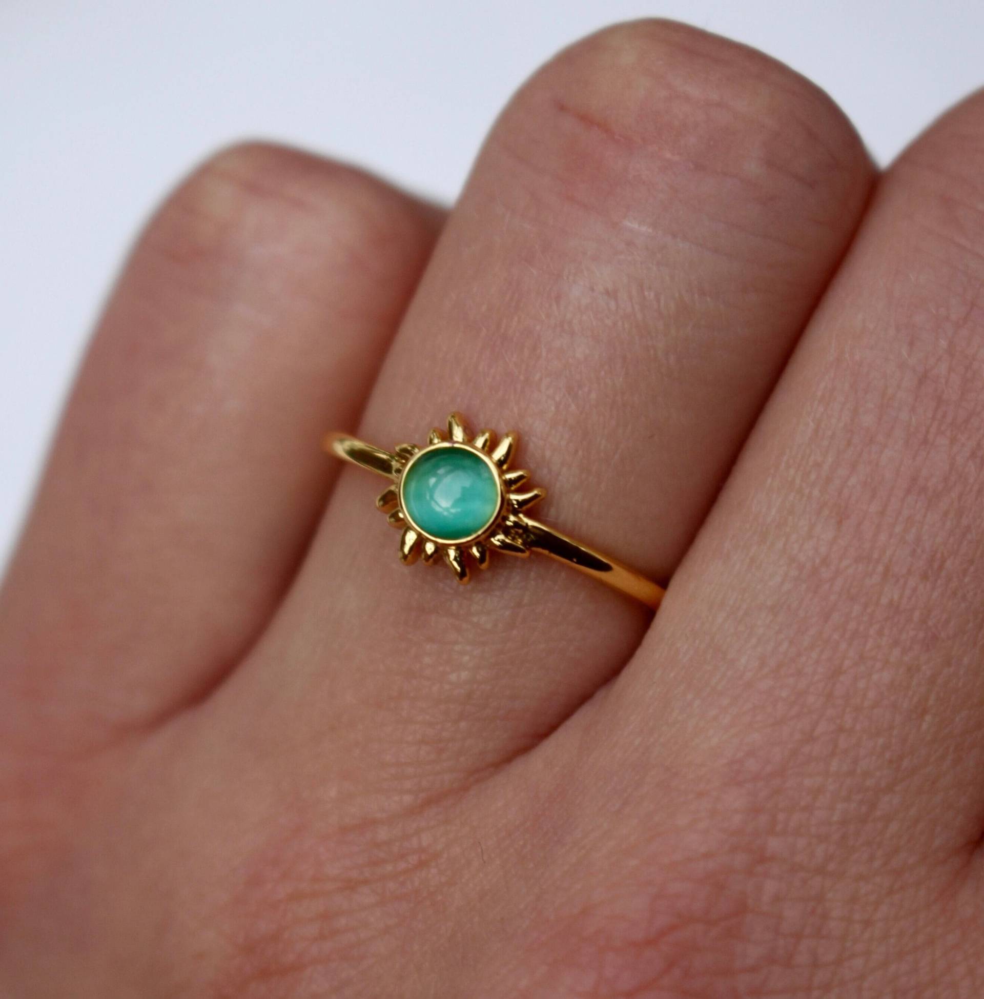 Sonnen Ring Blauer Stein Goldener Boho Mit Sonne Gold, Schmuck Gold Gold Größenverstellbaren Als Geschenk von Sophieilena