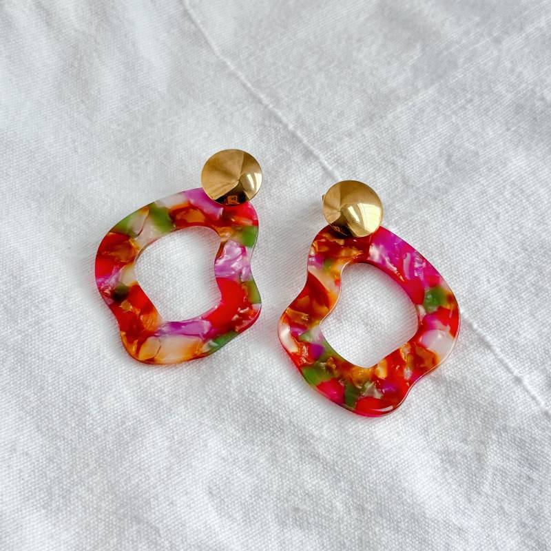 Bunte Statement Ohrringe Rot Lila Grün Gold, Resinohrringe Hängend Groß, Ausgefallene Ohrhänger Für Frauen Modern, Große Bunte von SophiettaDesign