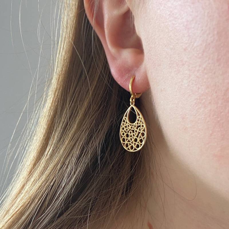 Goldene Ohrringe Statement Tropfenanhänger Gold/Elegante Hängeohrringe Vergoldet Creole Mit Anhänger Filigran Geschenke Für Sie von SophiettaDesign