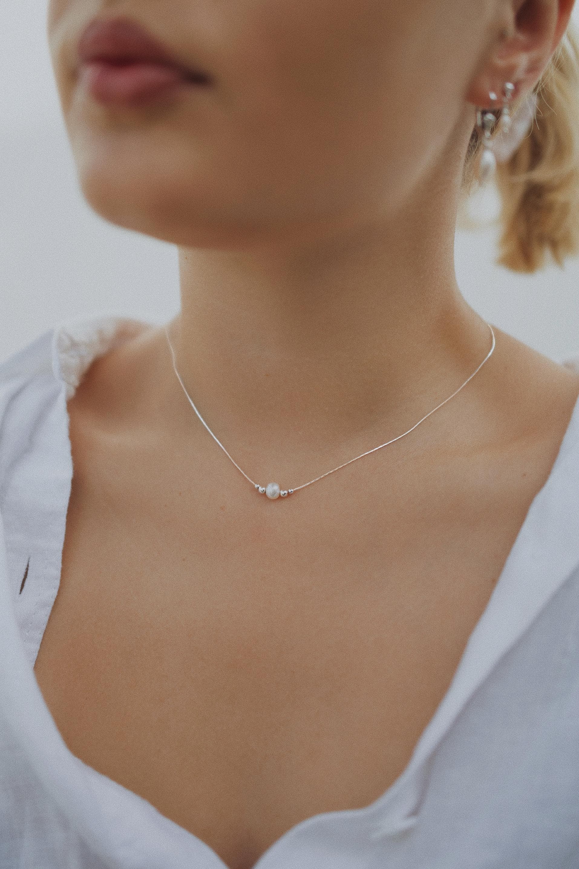 Feine Halskette Silber Mit Perlen Kette Süßwasserperle 925 Minimalistisch Dainty Estelle von SophistiqueJewellery