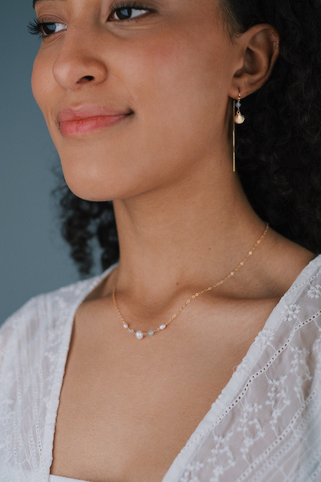 Feine Perlenkette Gold Mit Aquamarin Edelsteinen 14K Filled Marina von SophistiqueJewellery