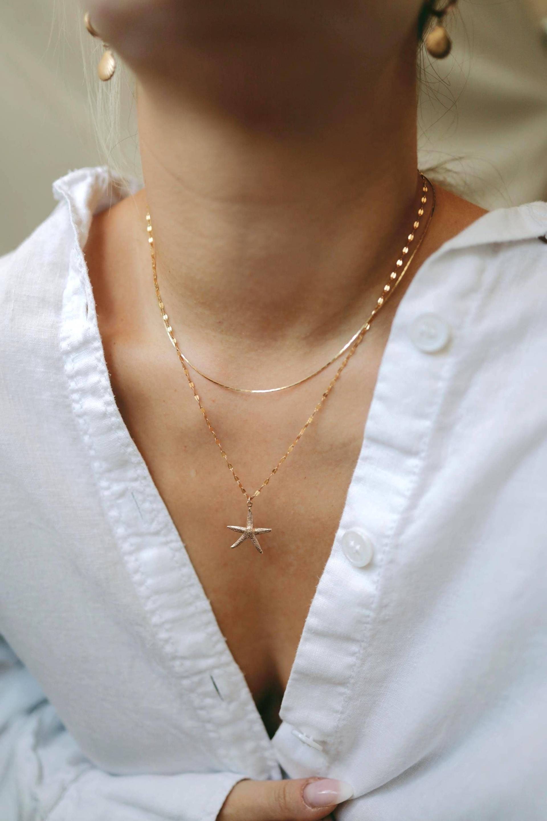 Funkelnde Kette Mit Seestern Anhänger Gold 14K Filled Odine von SophistiqueJewellery