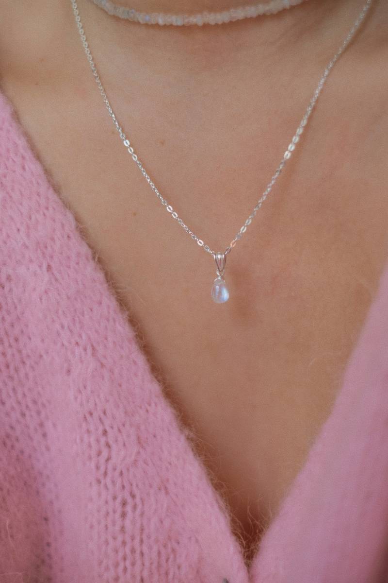 Mondstein Kette Silber Tropfen Anhänger 925 Moonstone von SophistiqueJewellery