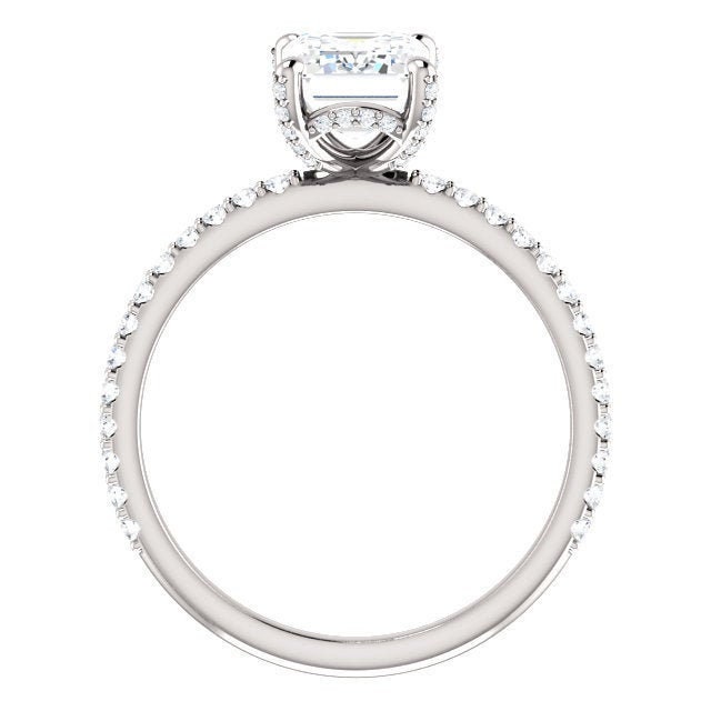 Versteckter Heiligenschein Charles Colvard Smaragd Moissanite Verlobungsring 14 Karat Weißgold, Unter Halo 8 X 6 Mm Ring, Invisible Ring von SopiaJewelry