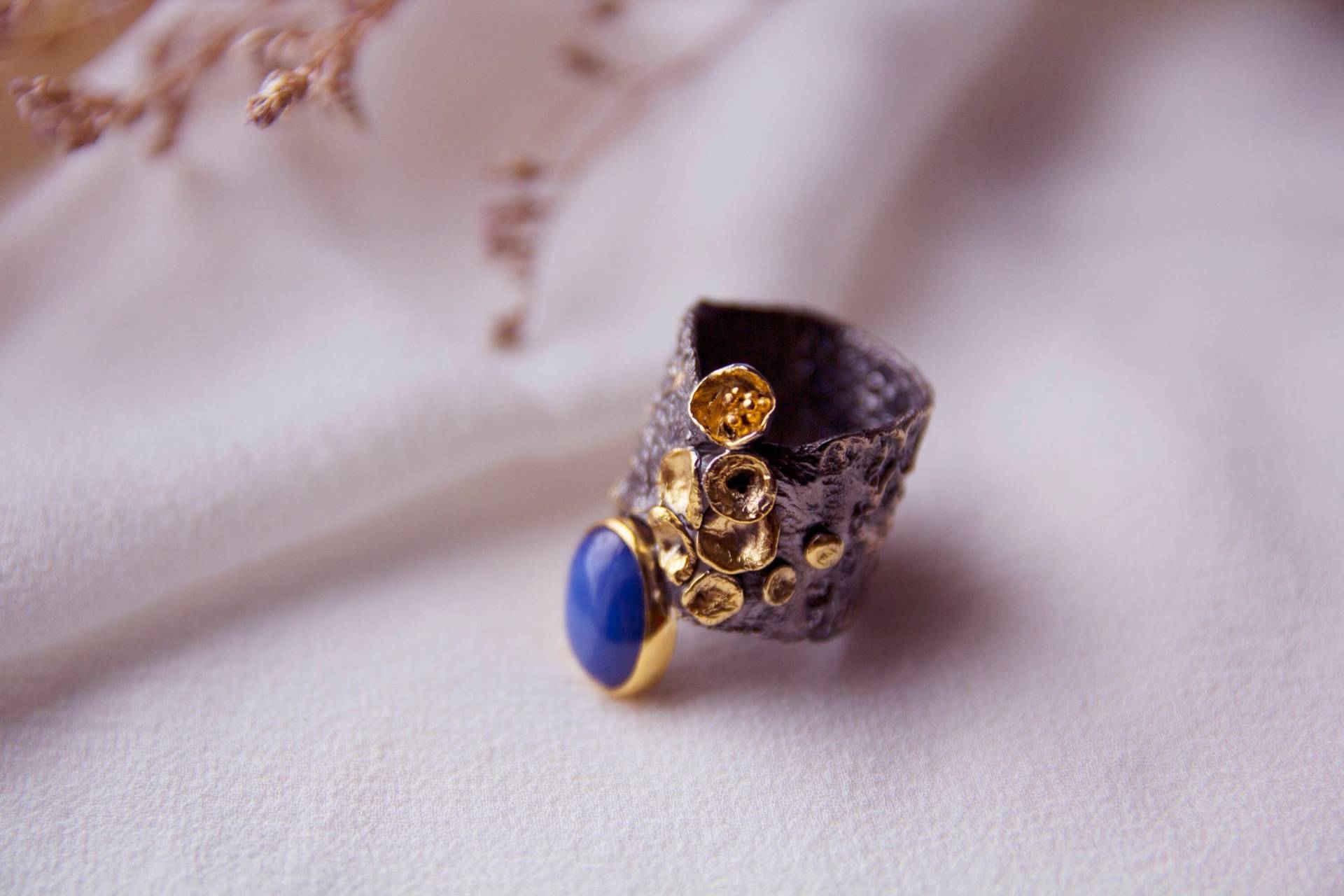 Rhodium Ring/Edelstein Sternstein Sterling Silber Schwarz Statement von SopikoNYC