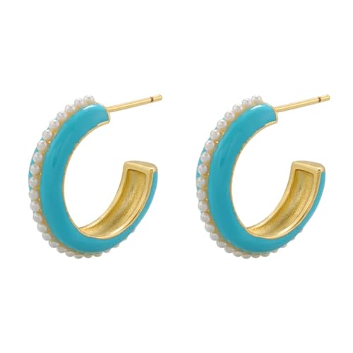 Ohrringe Ohrstecker Damen Schmuck Earringskleine Creolen Mehrfarbig Tropfend Öl Ohrstecker Strand Goldblau von Sopodbacker