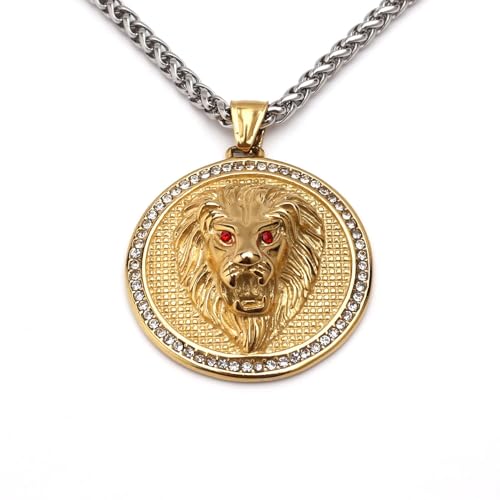 Sopodbacker Halskette Ketten Schmuck Herren Frauen Anhänger Necklace Hip Hop Straße Löwenkopf Anhänger Halskette Männer Und Frauen Retro Party Geometrisch Punk 间金 von Sopodbacker