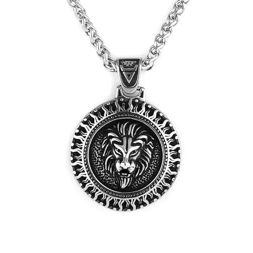 Sopodbacker Halskette Ketten Schmuck Herren Frauen Anhänger Necklace Löwenkopf Anhänger Tier Anhänger Punk Hip Hop Männer Und Frauen Retro Geometrischer Schmuck 配60Cm龙骨链 von Sopodbacker