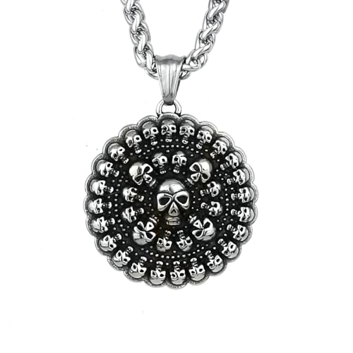Sopodbacker Halskette Ketten Schmuck Herren Frauen Anhänger Necklace Retro Schädel Geist Kopf Runde Hip Hop Anhänger Halskette Männer Und Frauen Punk Party Geometrie von Sopodbacker