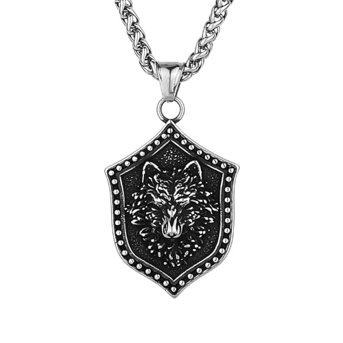 Sopodbacker Halskette Ketten Schmuck Herren Frauen Anhänger Necklace Wikinger Wolf Kopf Tier Anhänger Halskette Männer Und Frauen Retro Party Geometrie Punk 单吊坠 von Sopodbacker
