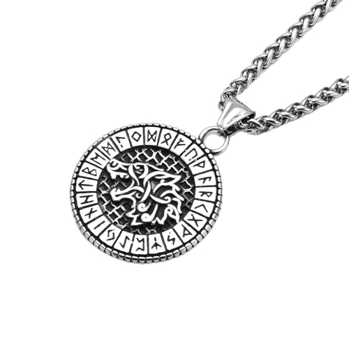 Sopodbacker Halskette Ketten Schmuck Herren Frauen Anhänger Necklace Wolf Rune Wikinger Anhänger Halskette Männer Und Frauen Retro Party Geometrisch Punk von Sopodbacker