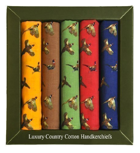 Einer Packung von 5 Soprano Luxus 100% Baumwolle Country Taschentücher 40cm X 40cm - Fliegend und Laufen Fasane - 5 Farben Gelb Braun Grün Rot Blau von Soprano