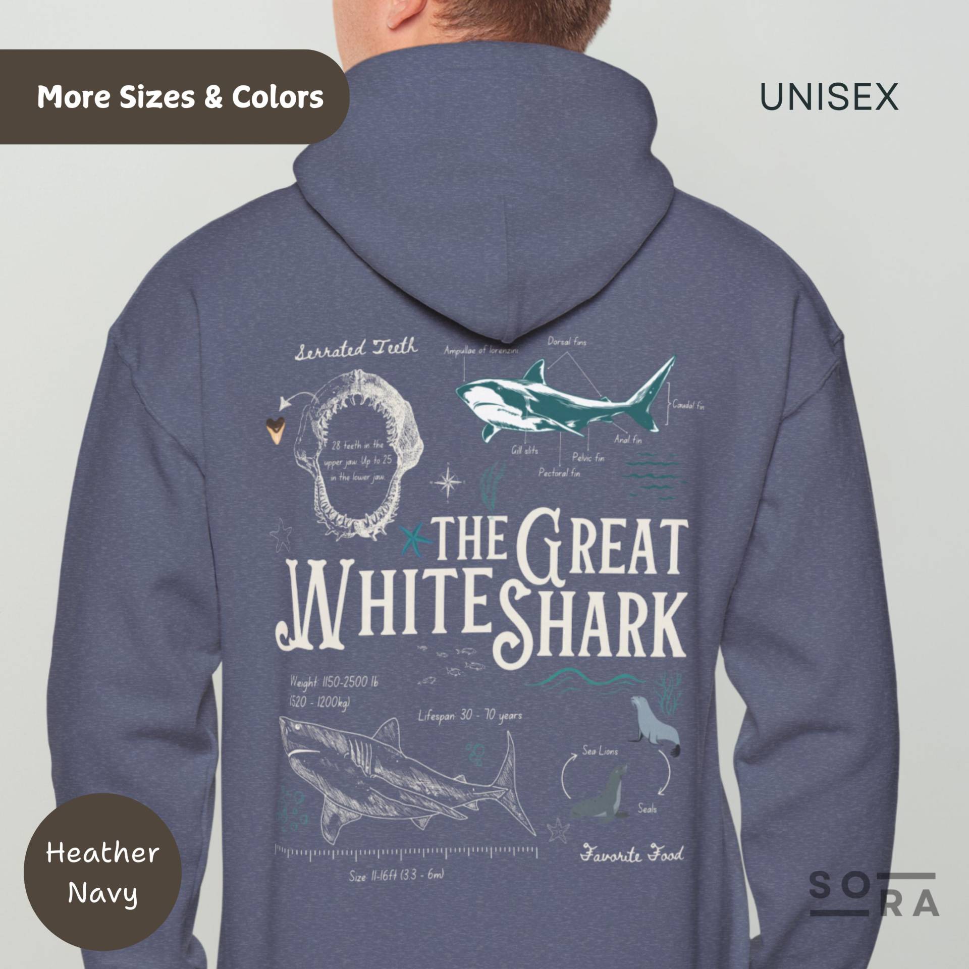 Der Weiße Hai Hoodie, Ozean-Liebhaber, Strand-Bum, Meerestier-Liebhaber, Hai-Anatomie, Geschenk Für Meeresliebhaber, Meeresschutz, Save Shark von SoraStudioOfficial