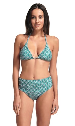Sorbetto Damen Triangle-Bikini mit Highwaist-Hose mit tollem Print, Bikini Türkis Retromuster, Gr. S(36) von Sorbetto