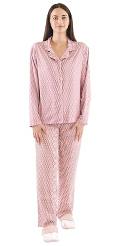 Sorbetto Damen gemütlicher Pyjama/Langer Schlafanzug in modernem Design, Langarm mit Knopfleiste rosa, Gr. XL von Sorbetto