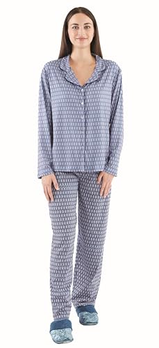 Sorbetto Damen gemütlicher Pyjama/Langer Schlafanzug in modernem Design, Langarm mit Knopfleiste dunkelblau, Gr. XL von Sorbetto