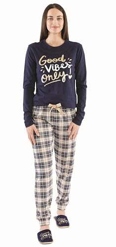 Sorbetto Damen moderner Pyjama/Langer Schlafanzug/Homewear-Anzug in stylischem Look, Langarm Dunkelblau/Beige mit Karos, Gr. XL Sorbetto Damen moderner Pyjama/Langer Schlafanzug/Homewear-Anzug in stylischem Look, Langarm Dunkelblau/Beige mit Karos, Gr. XL von Sorbetto